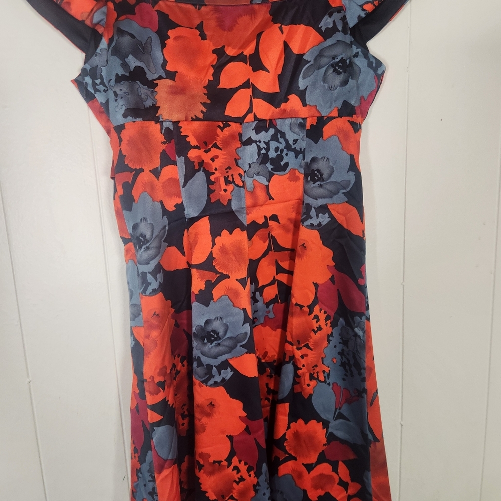 Limited Red Gray Satin Floral Mini Dress Sz 4 Y2k Crossover Babydoll Neckline - Picture 10 of 16